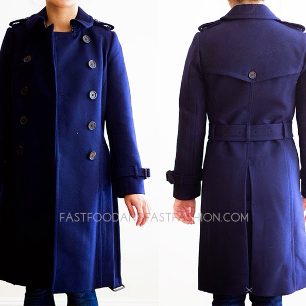 J. Crew NWT icon trench coat NAVY WOOL Coat sz 0 - Picture 13 of 14